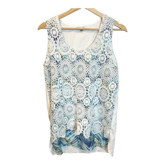 Adore Crochet Layered Sleeveless Tank Top Medium Scoop Neck White Coastal - Picture 1 of 8